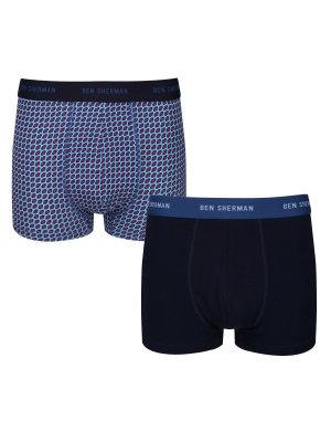 Laz Men's 2-pack Fitted No-fly Boxer-briefs - Skyway Print/navy