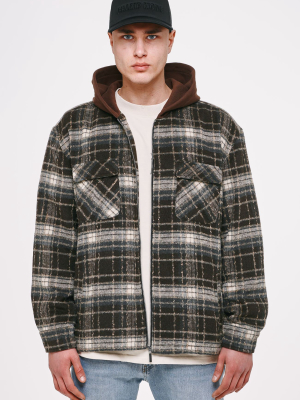 Fontana Hooded Hairy Flannel Jacket Brown