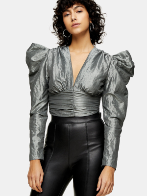 Silver Taffeta Crop Blouse