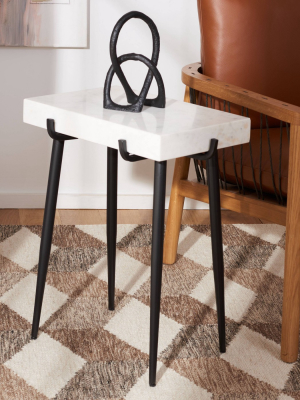 Yuki Stone Top Accent Table White Marble/black - Safavieh