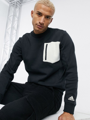 Adidas Sweatshirt In Black With Borg Pocket
