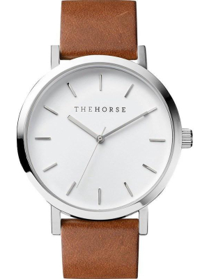 The Horse Watch A3: Polished Steel/white Face/tan Band