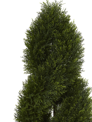 4ft Cypress Double Spiral Topiary Artificial Tree In Slate Planter - Nearly Natural