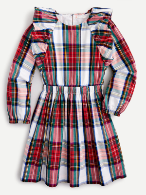 Girls' Ruffle-trim Dress In Snowy Stewart Tartan