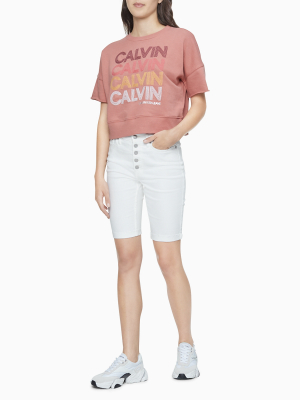 White Denim High Rise Bermuda Shorts