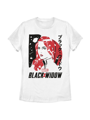 Women's Marvel Black Widow Kanji Paint Profile T-shirt