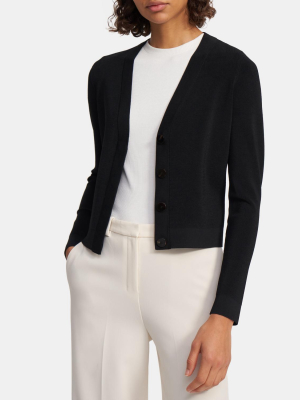 Ribbed Cropped Cardigan In Stretch Knit