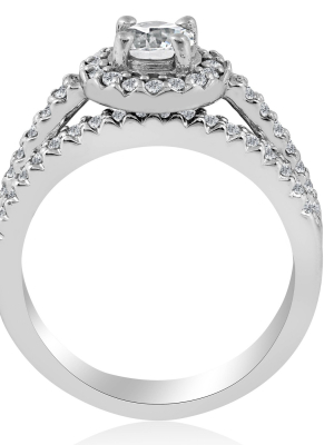 Pompeii3 3/4ct Pave Halo Diamond Engagement Ring Set 10k White Gold