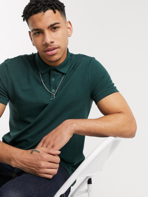 Asos Design Organic Pique Polo In Green