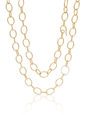 Gold & Diamond Oval Link Long Necklace