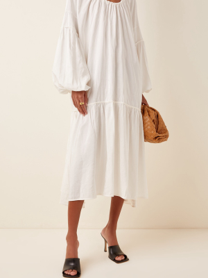 Nirvana Gathered Viscose-linen Midi Dress