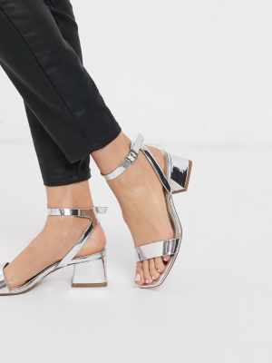 Asos Design Hocco Block Heeled Sandals In Silver