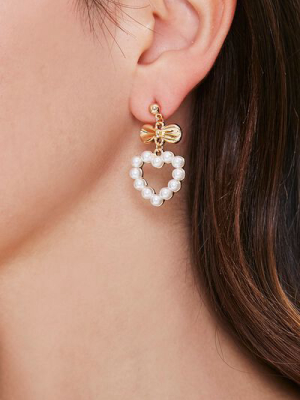 Faux Pearl Heart Drop Earrings