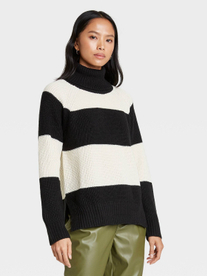 Women's Striped Turtleneck Pullover Sweater - Who What Wear™