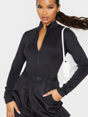 Black Bonded Scuba High Neck Zip Bodysuit