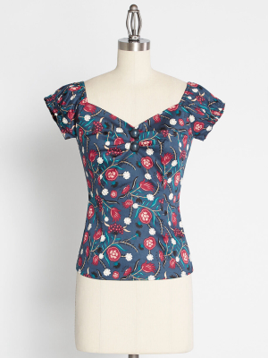 Modcloth X Collectif All About Bloom Cap Sleeve Top