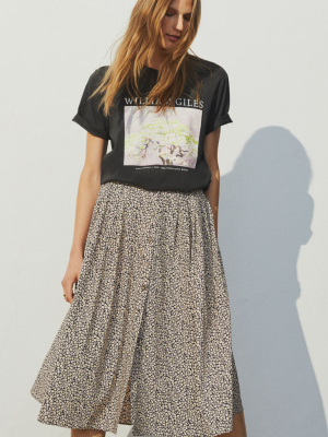 Button-front Cotton Skirt