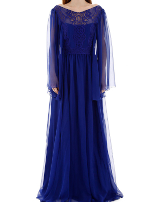 Alberta Ferretti Lace Panel Maxi Dress