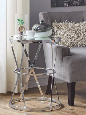 Estella Mirrored Top Round Entryway Side Table Chrome - Inspire Q