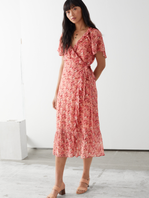 Ruffled Midi Wrap Dress