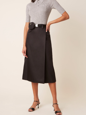 Belted Wrap-front Midi Skirt