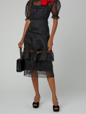 Tie-detailed Organza Midi Dress