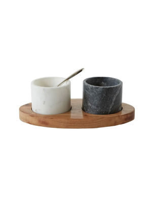 Marble Bowls With Mango Wood Tray