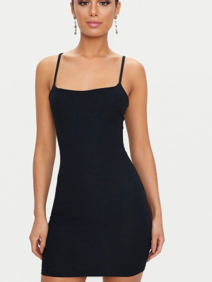 Black Strappy Straight Neck Bodycon Dress