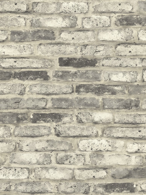 Vintage Brick Wallpaper In Washed Grey From The Vintage Home 2 Collection By Wallquest