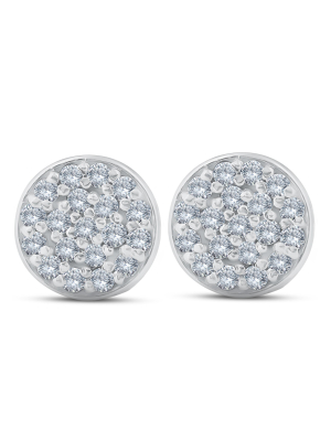 Pompeii3 3/8 Ct Diamond Pave Studs Womens Earrings 14k White Gold 8mm