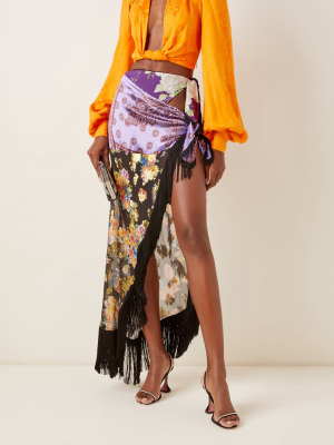 Fringed Paneled Silk-chiffon Maxi Skirt