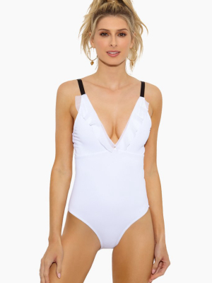 Slip Ruffle Full One Piece Swimsuit - White