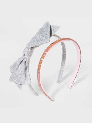 Girls' 2pk Iridescent Bow Headbands - Cat & Jack™ Blue