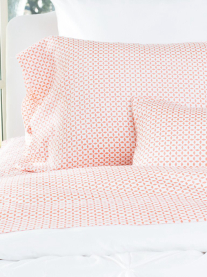 Coral Morning Glory Sheet Set (fitted, Flat, & Pillow Cases)