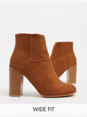 Asos Design Wide Fit Recite Heeled Ankle Boots In Tan
