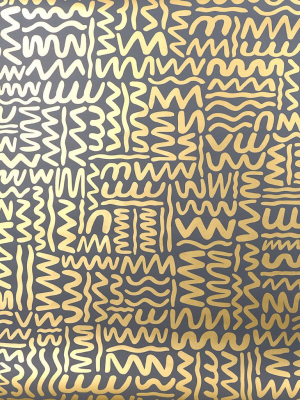 Big Moon Wallpaper In Gold On Charcoal By Thatcher Studio