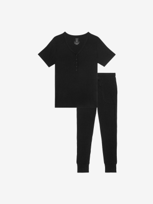 Black Ribbed Women's Short Sleeve Loungewear