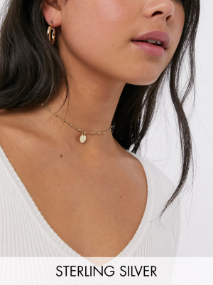 Kingsley Ryan Exclusive Sterling Silver Gold Plated Ball Choker Necklace With Circle Pendant