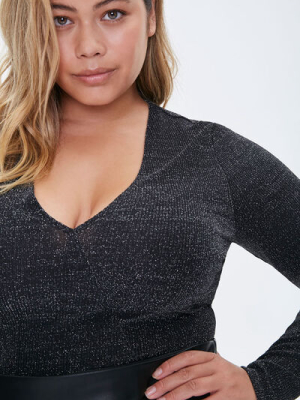 Plus Size Ribbed Surplice Top