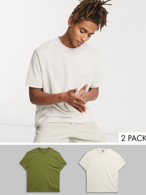 Asos Design 2 Pack Organic Relaxed T-shirt With Crew Neck