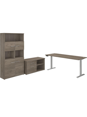 Bush Business Furniture 27-47 Adjustable Desk W/storage And Bookcase Modern Hickory Of5006mhsu