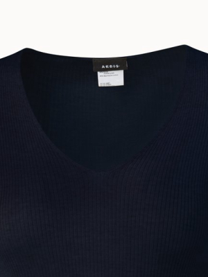 Ribbed V-neck Cotton Silk Sweater