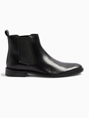 Black Real Leather Chelsea Boots