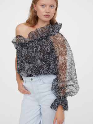 One-shoulder Flounced Blouse