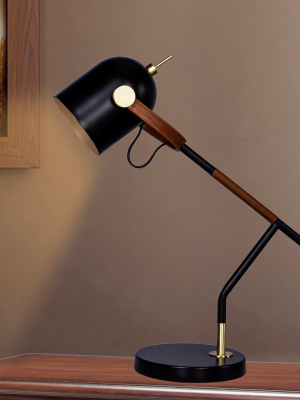 Wrapped Brown Leather & Metal Task Lamp Black - Fangio Lighting