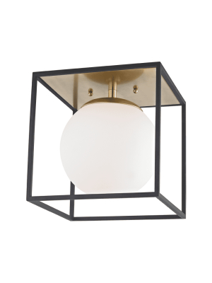 Aira 1 Light Small Flush Mount - Aged Brass/black