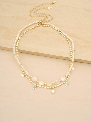 Mixed Pearl And 18k Gold Plated Necklace Set