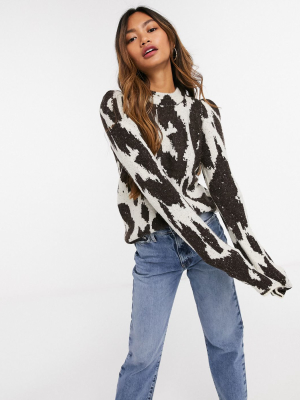 Vero Moda High Neck Sweater In Abstract Animal Print