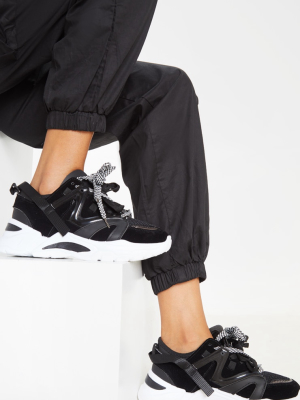Black Panel Detail Contrast Lace Chunky Sneakers