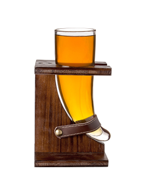 Cathy's Concepts 16 Oz. Glass Viking Beer Horn With Rustic Stand